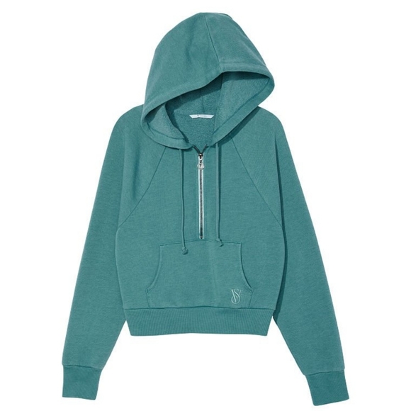 NWT VICTORIAS SECRET OUTFIT CROP  HOODIE WITH MATCHING JOGGERS PRETTY SAGE COLOR - Picture 2 of 7